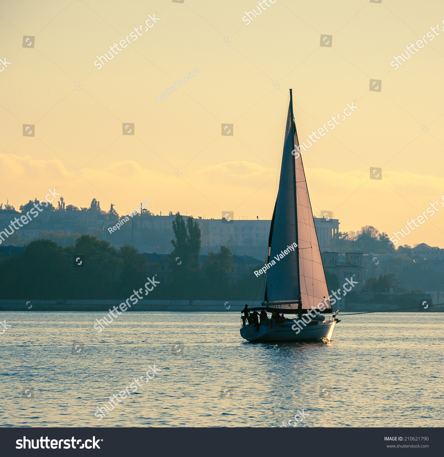 Yacht Sailing Sunrise Time Sea Landscape Stock Photo Edit Now