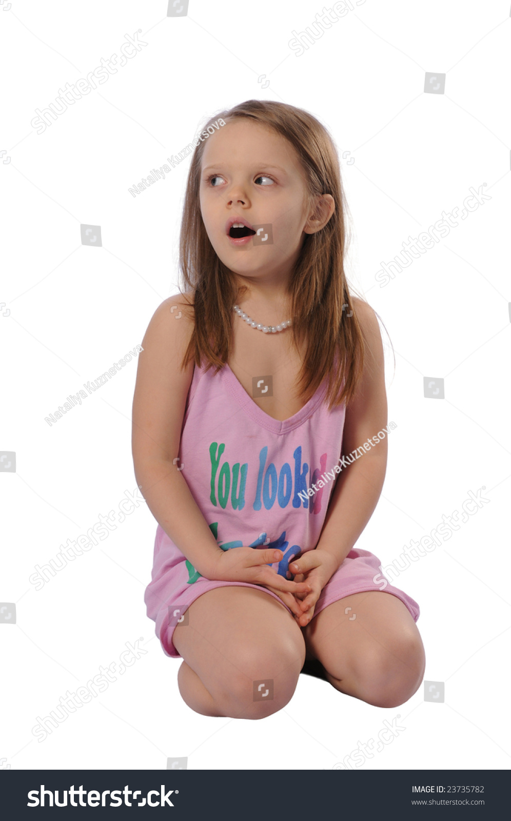 Yawing Girl Sitting On Knees Pink Stock Photo 23735782 - Shutterstock