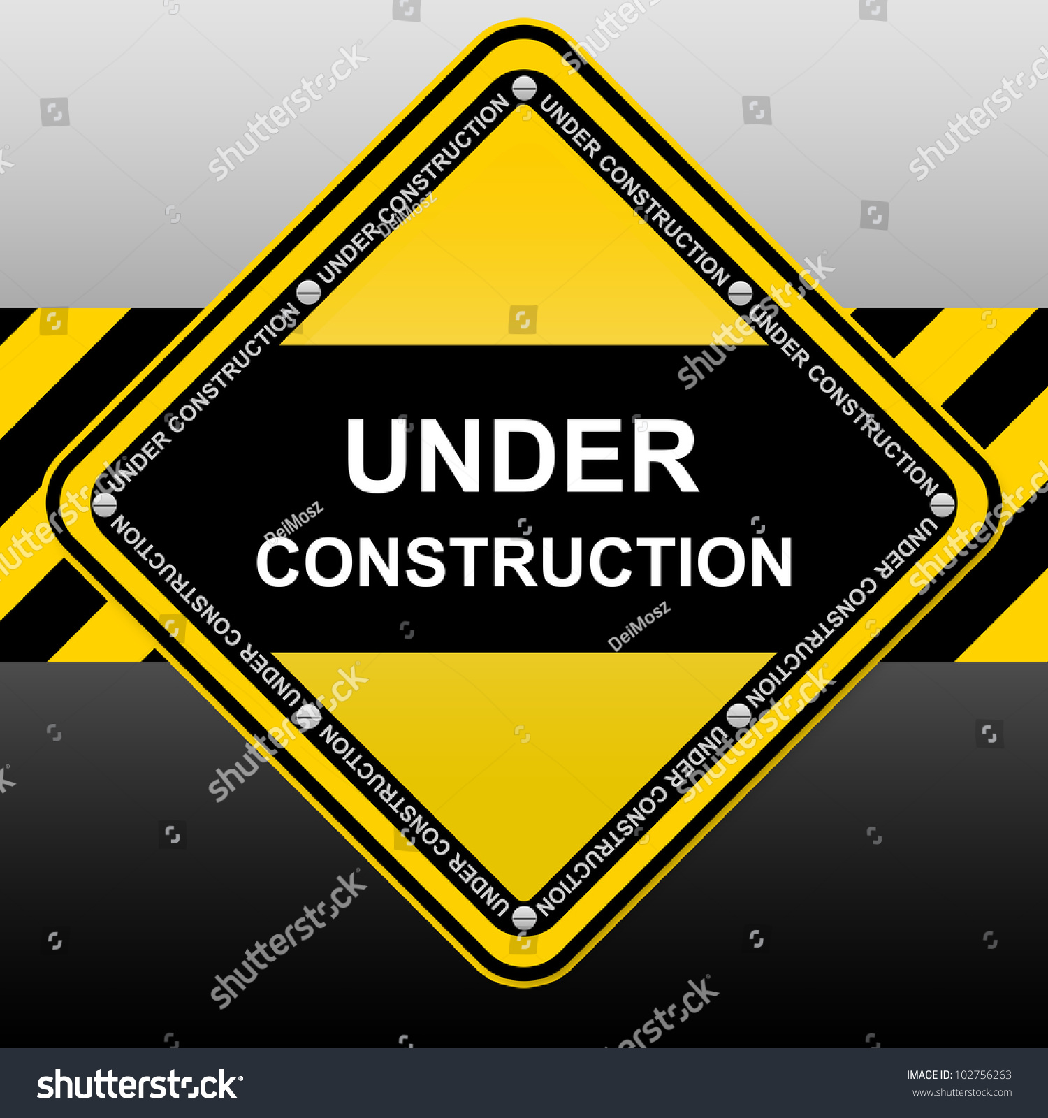 Yellow And Black Under Construction Sign Stock Photo 102756263 ...