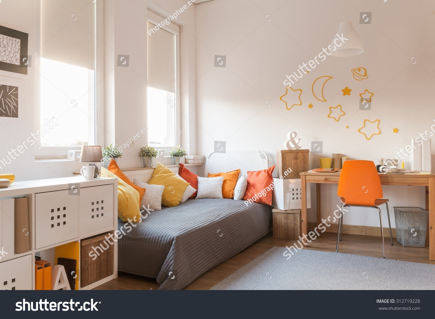 Yellow Orange Accessories Modern Teen Room Interiors Stock