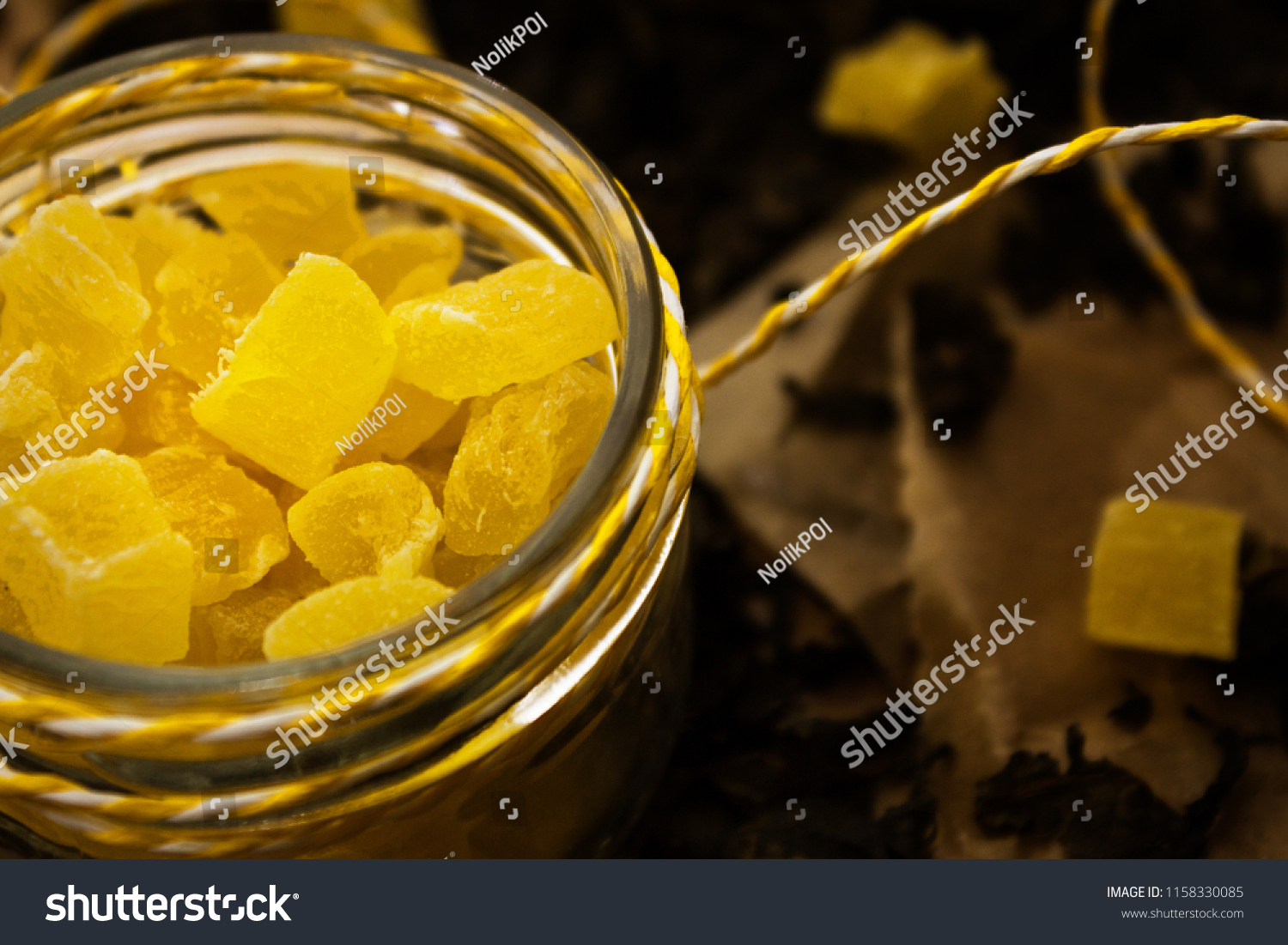 Download Yellow Candies Glass Jar On Dark Stock Photo Edit Now 1158330085 PSD Mockup Templates