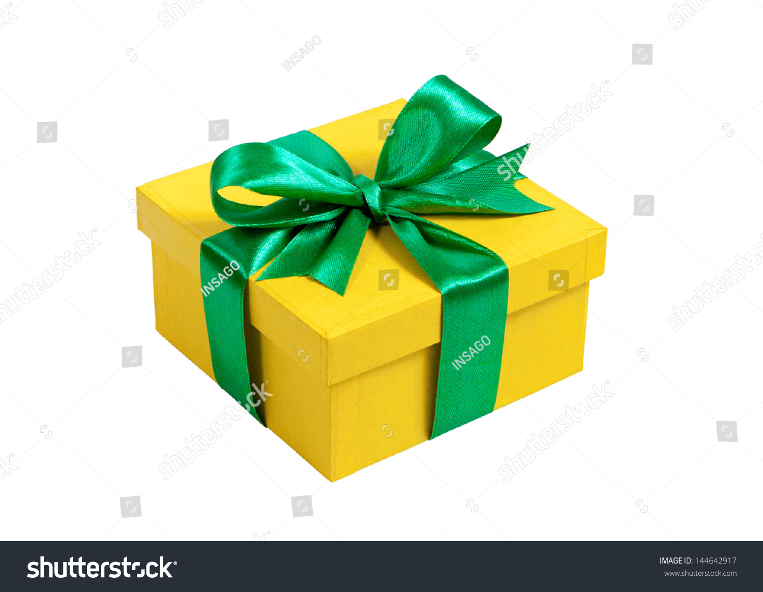 Download Yellow Cardboard Gift Box Green Ribbon Stock Photo Edit Now 144642917 PSD Mockup Templates