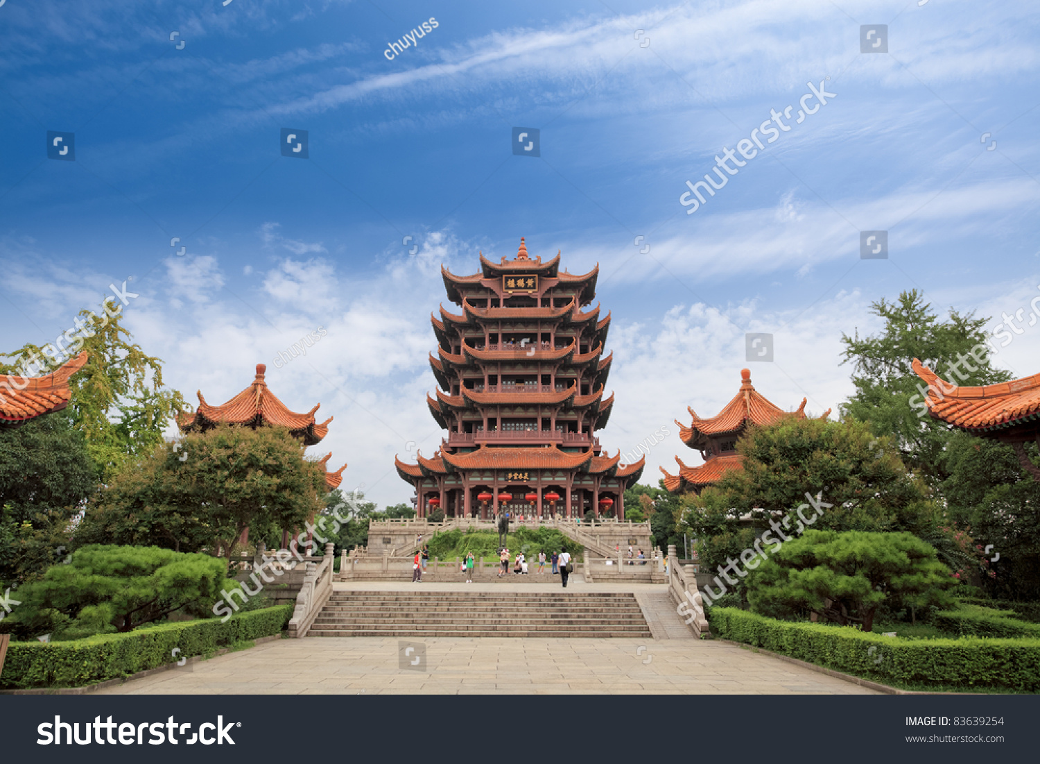 Yellow Crane Tower Against A Blue Sky In Wuhan, China Stock Photo ...