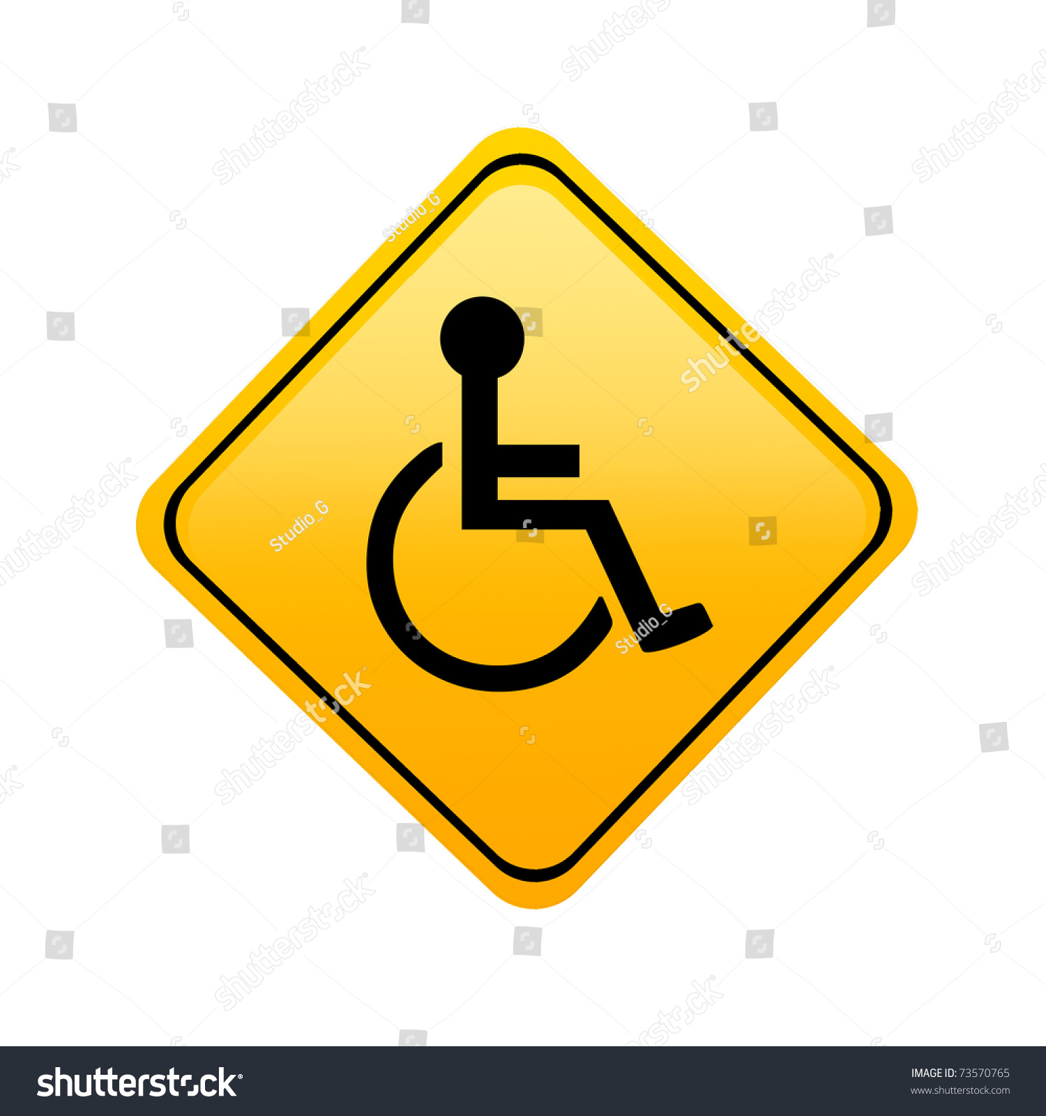 Yellow Disabled Sign On White Background, Illustration - 73570765 ...