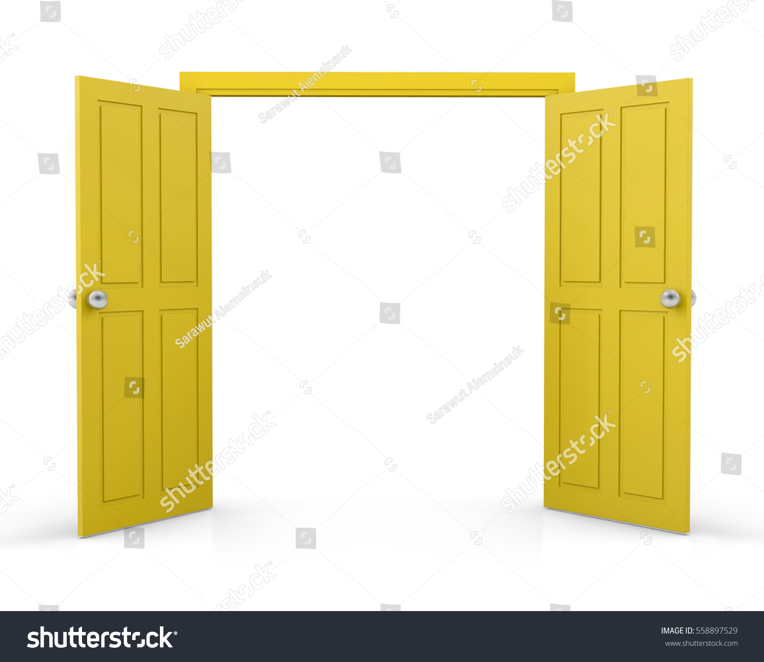 Yellow Double Door Open On White Stock Illustration