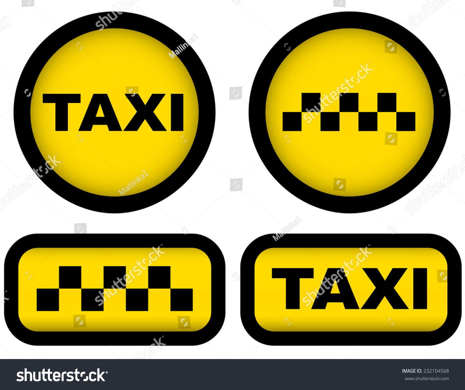 Yellow Taxi Signs Set On White Background Stock Photo 232104568 ...