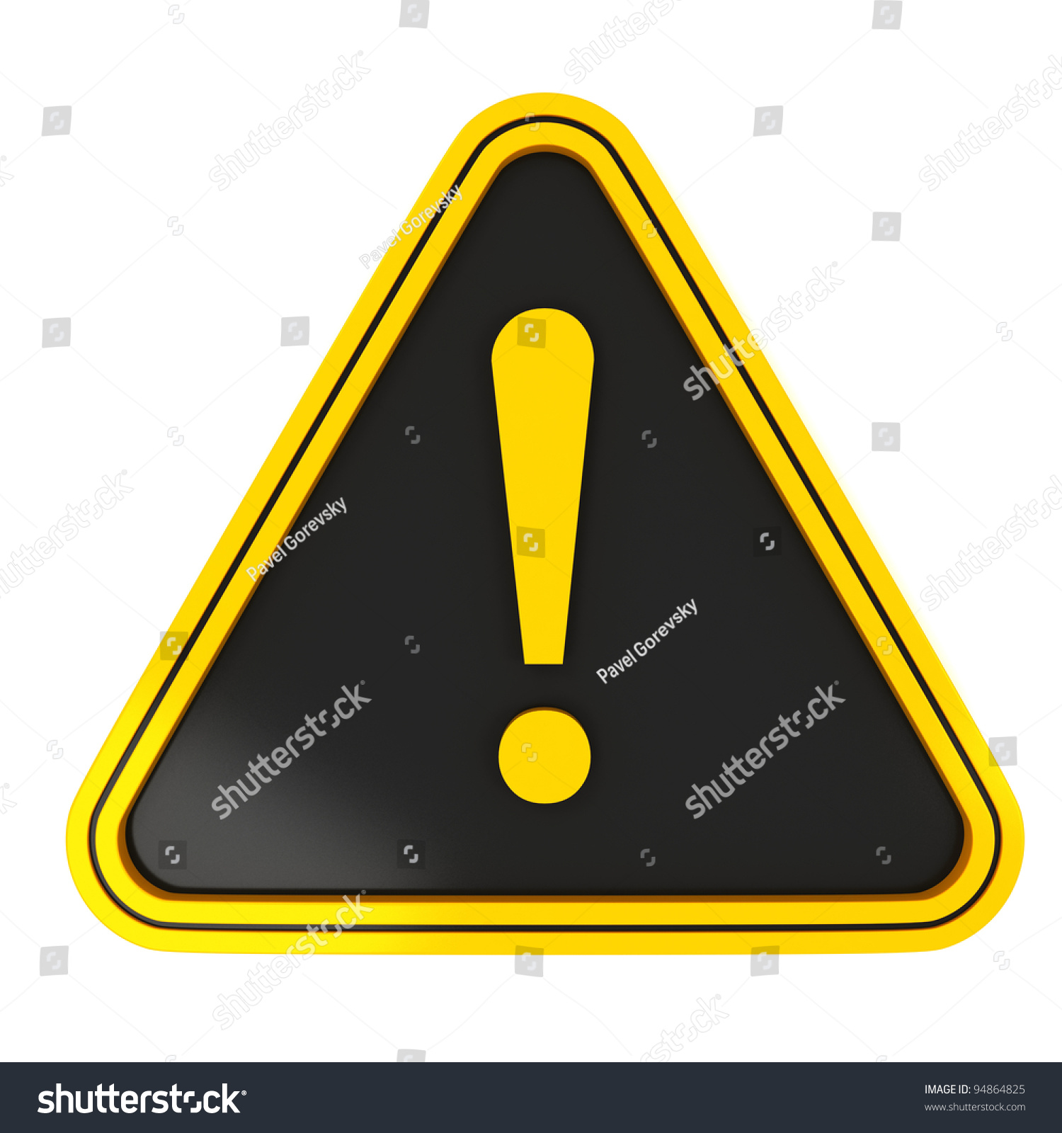 Yellow Triangle Warning Sign On Black With White Background Stock Photo ...