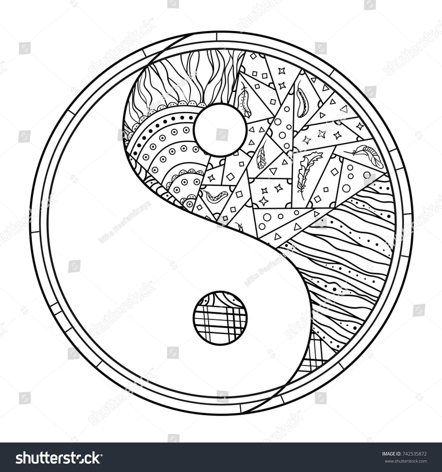 Yin Yang Zentangle Hand Drawn Mandala Stock Illustration 742535872 