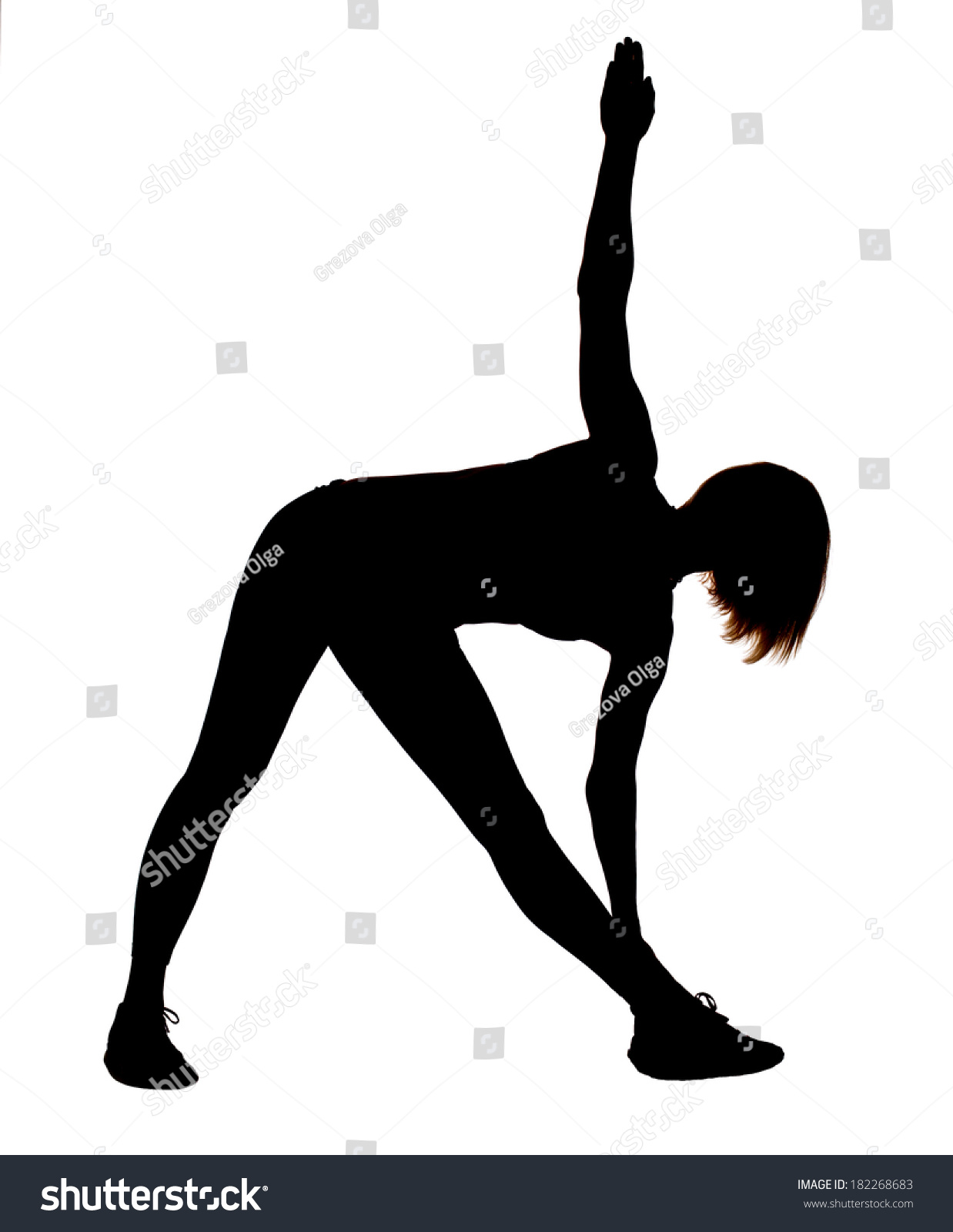 Yoga Asana - Trikonasana, Black Figure On A White Background Stock ...