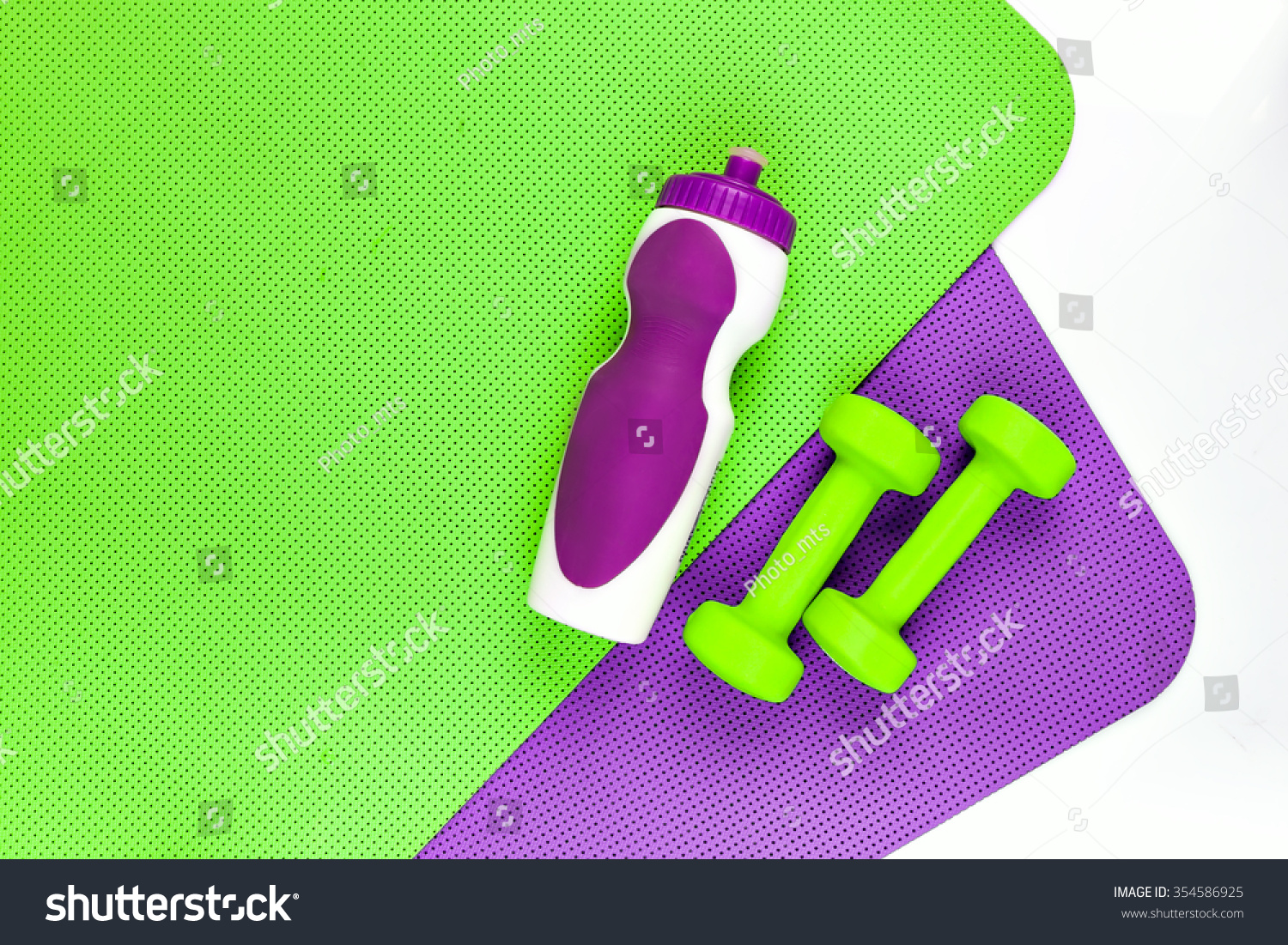 Yoga Mat Two Green Dumbbells Purple Stock Photo Edit Now