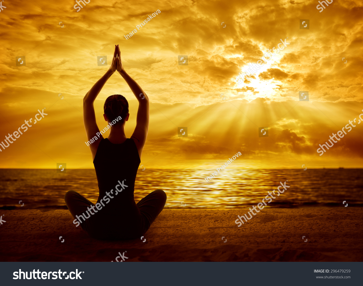 Yoga Meditation Concept Woman Silhouette Healthy Meditating Wall Mural