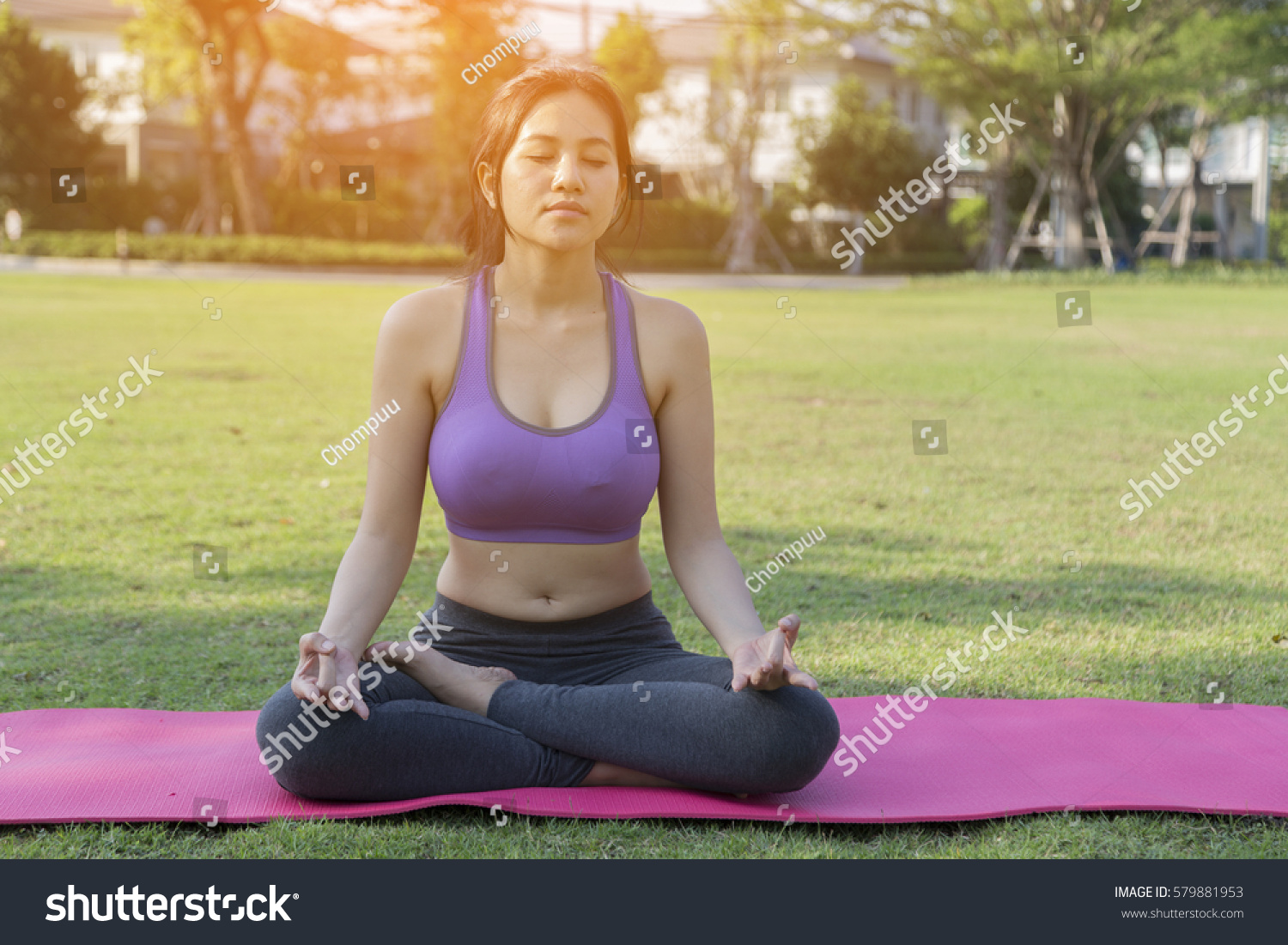 Yoga Woman Lotus Postureyoga Garden Good Stock Photo 579881953 ...