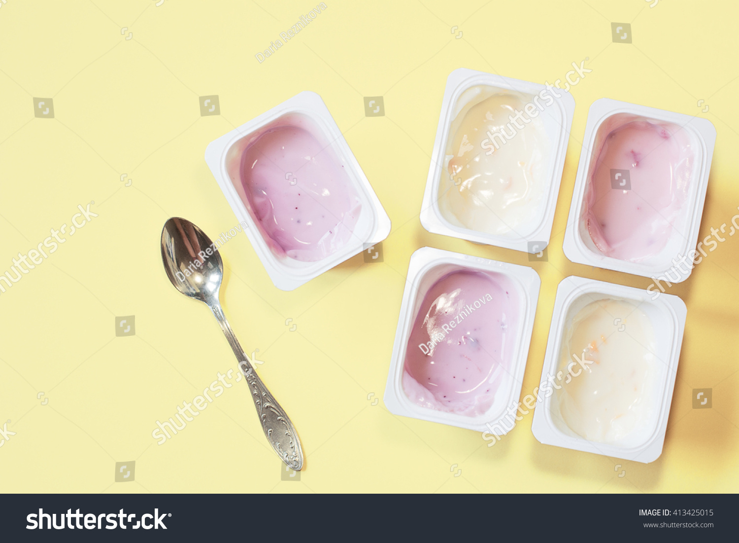 Download Yogurt Plastic Cups On Yellow Background Stock Photo Edit Now 413425015 Yellowimages Mockups