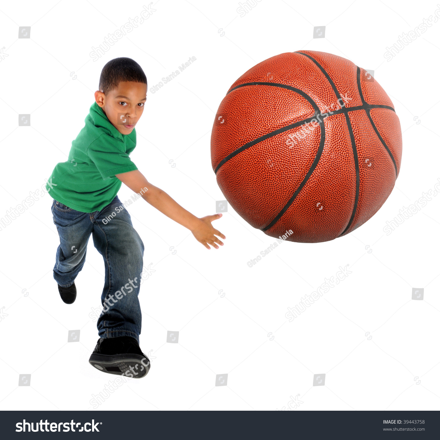 Young African American Boy Playing Basketball - Selective Focus On Ball ...