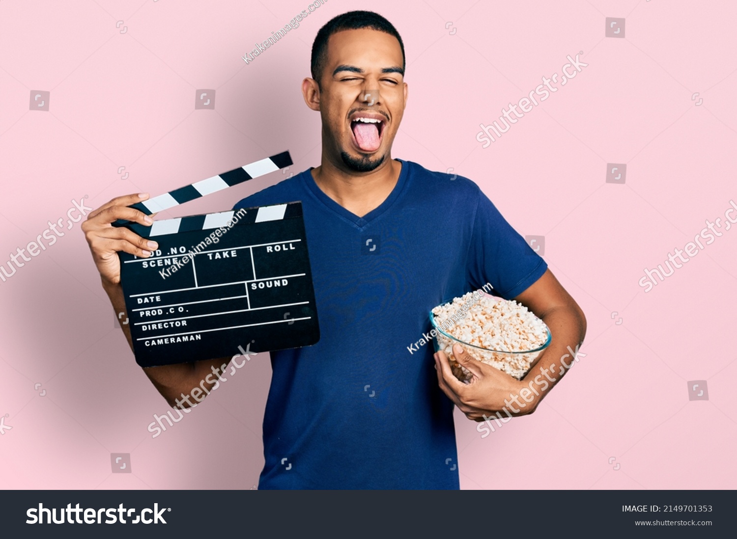 Young African American Man Eating Popcorn Stock Photo 2149701353 ...