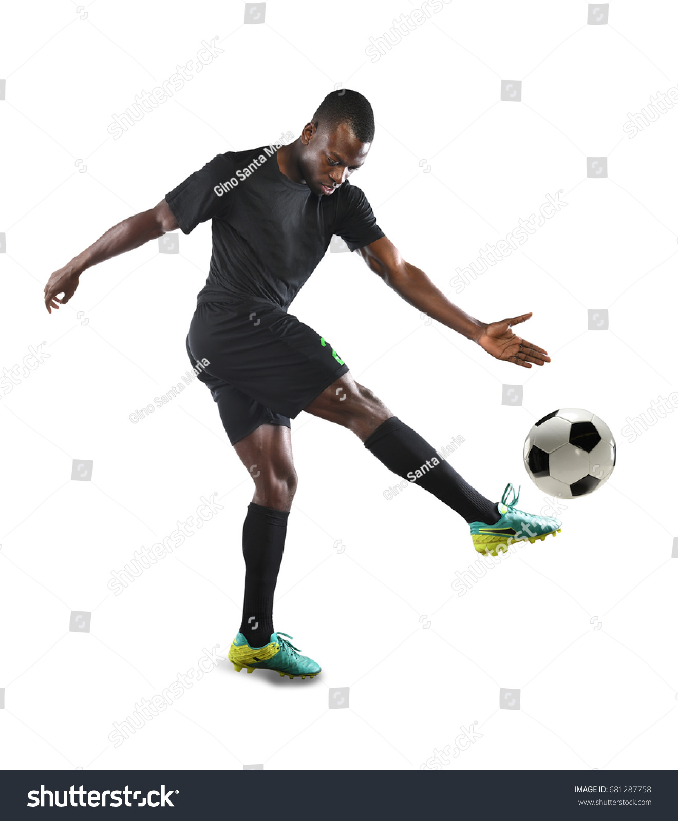 Young African American Soccer Player Kicking Stock Photo 681287758 ...