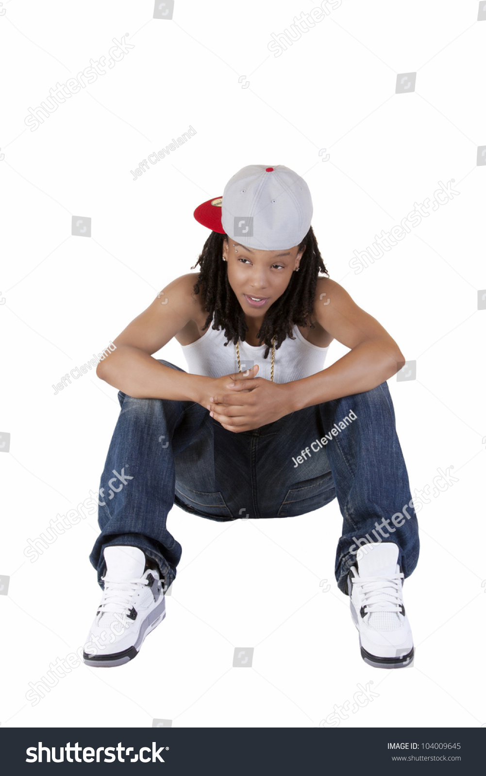 Young African American Woman Tomboy Sitting Jeans Stock Photo 104009645 ...