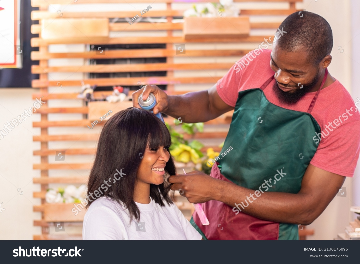 19 903 Beauty Salon African Images Stock Photos Vectors Shutterstock   Stock Photo Young African Lady In A Hair Salon To Get Her Hair Done 2136176895 