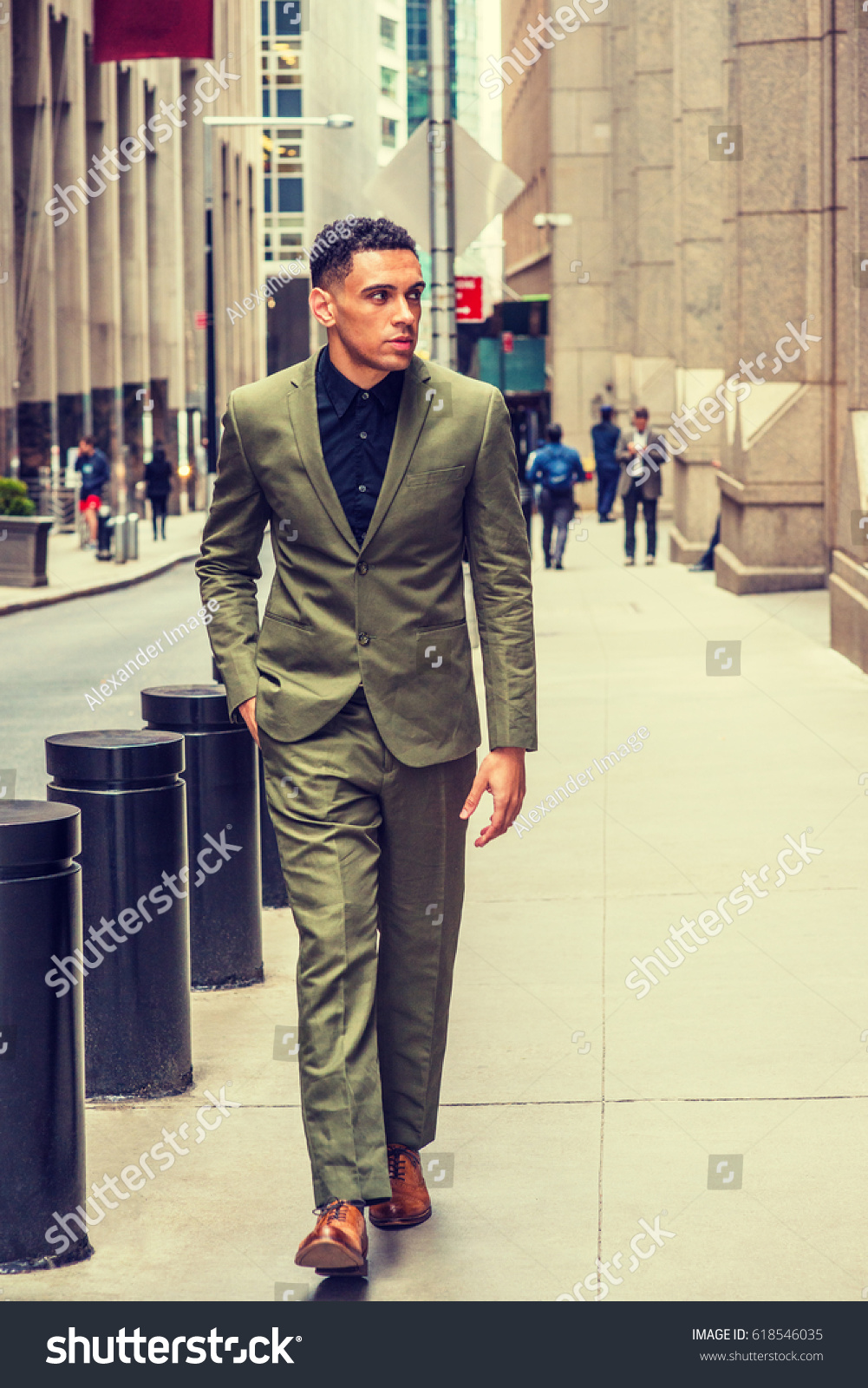 green suit with brown shoes