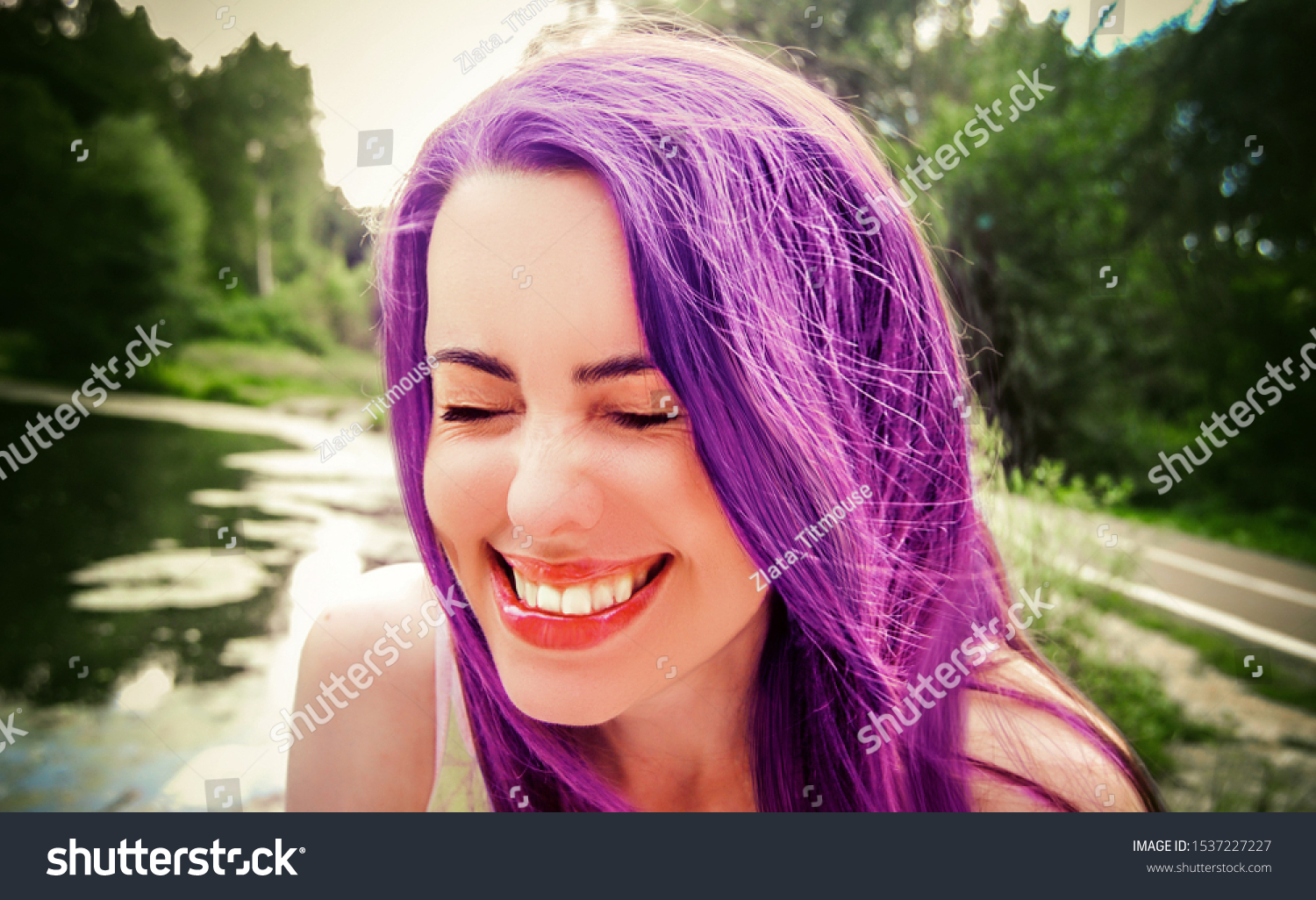 uheldigvis Logisk Prelude Young Beautiful Girl Long Violetpurple Hair Stock Photo (Edit Now)  1537227227