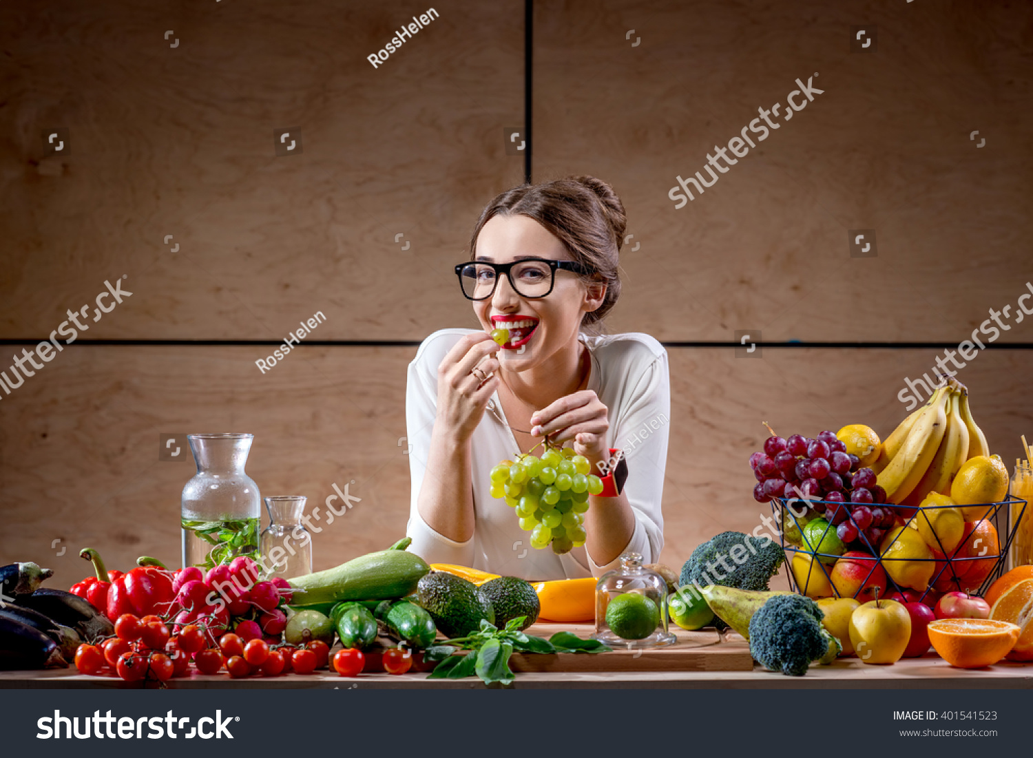 Young Cute Woman Eating Grapes Table Stock Photo 401541523 | Shutterstock