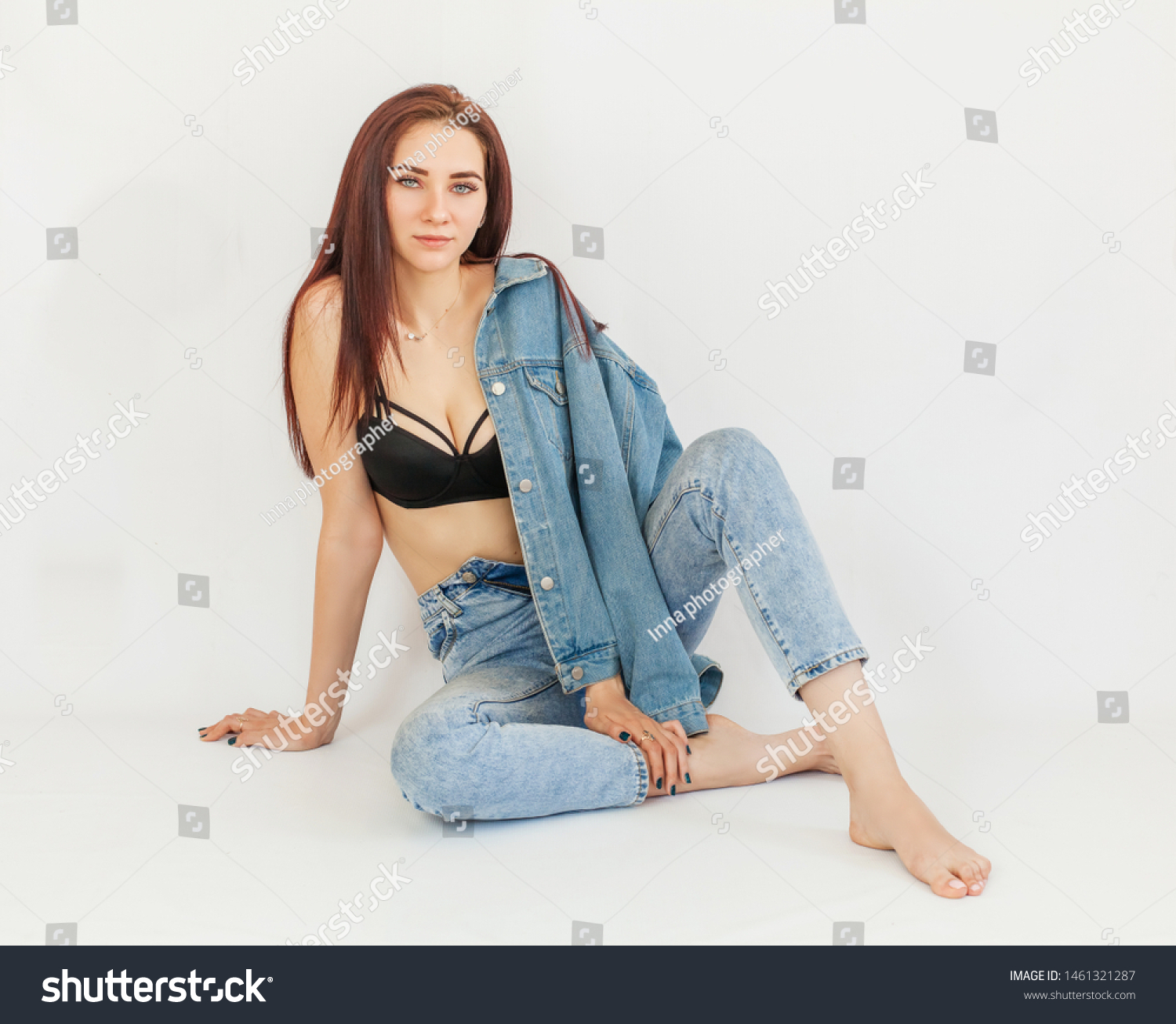 Young Sexy Girl Black Bra Jeans Stock Photo 1461321287 | Shutterstock