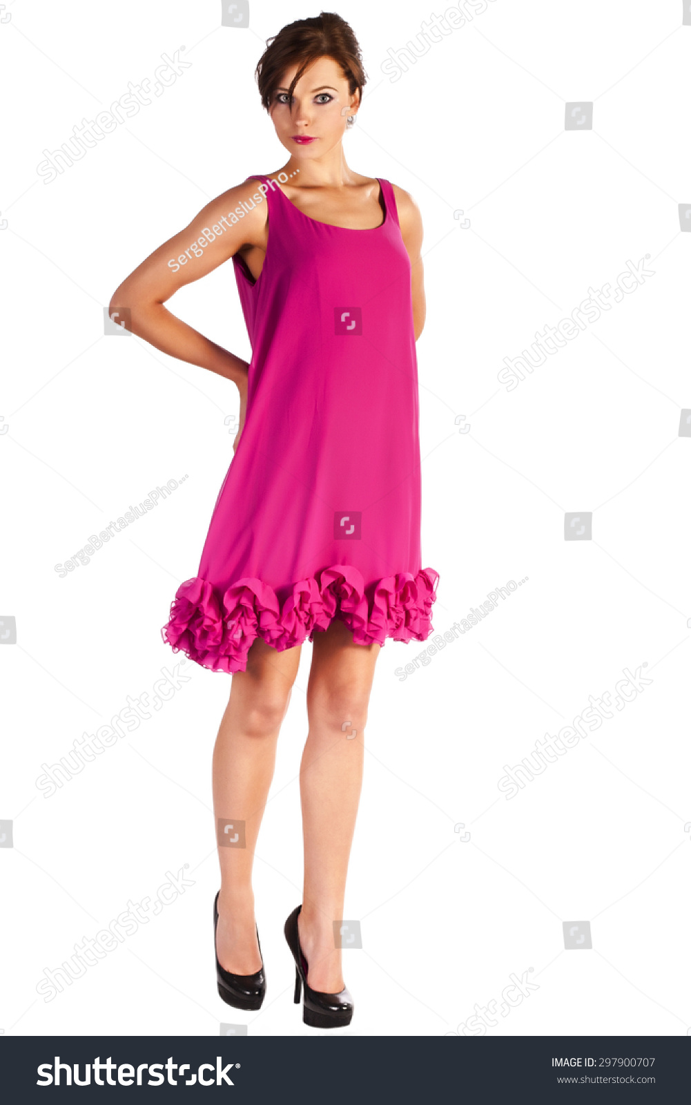 pink dress and black shoes