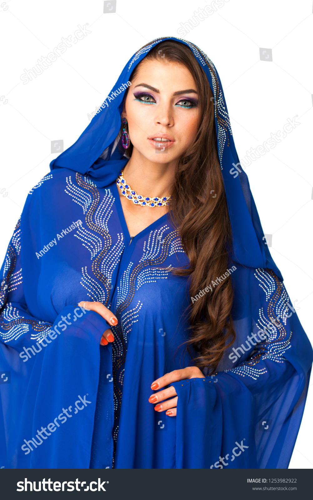 Young Arabic Woman Long Blue Dress Stock Photo (Edit Now) 1253982922