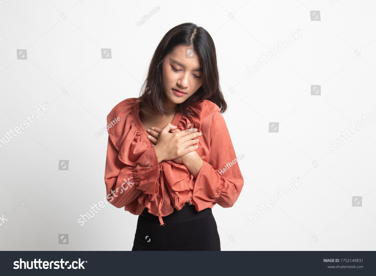 Young Asian Woman Got Chest Pain Stock Photo 1752149831 | Shutterstock