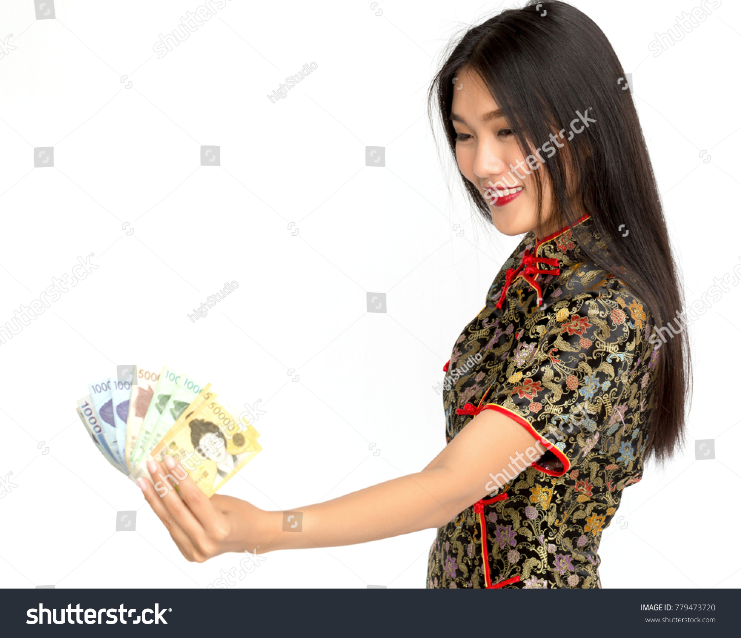 Young Asian Woman Black Gold Chinese Stock Photo Edit Now