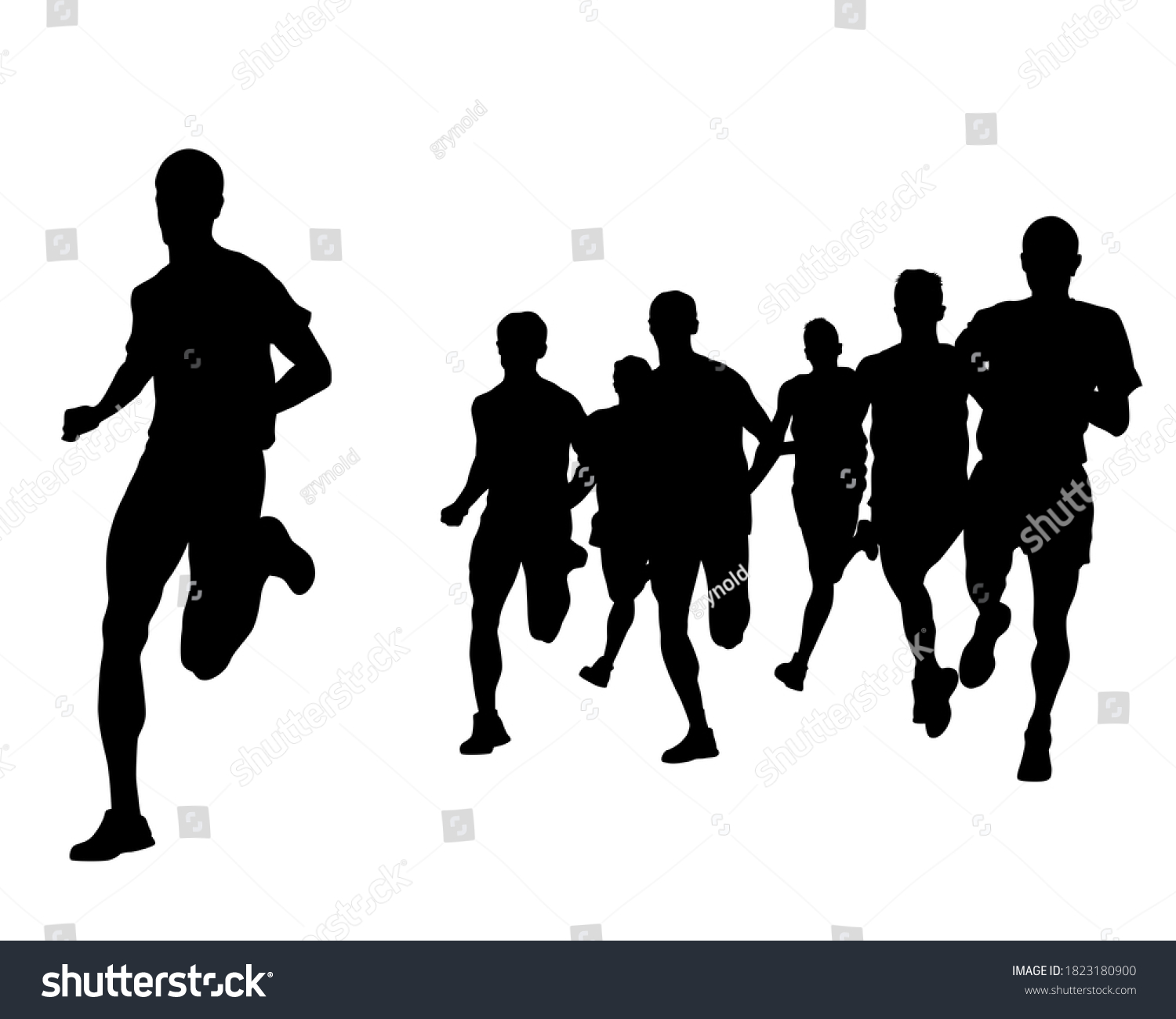 Young Athletes Run Marathon Isolated Silhouettes Stock Illustration 