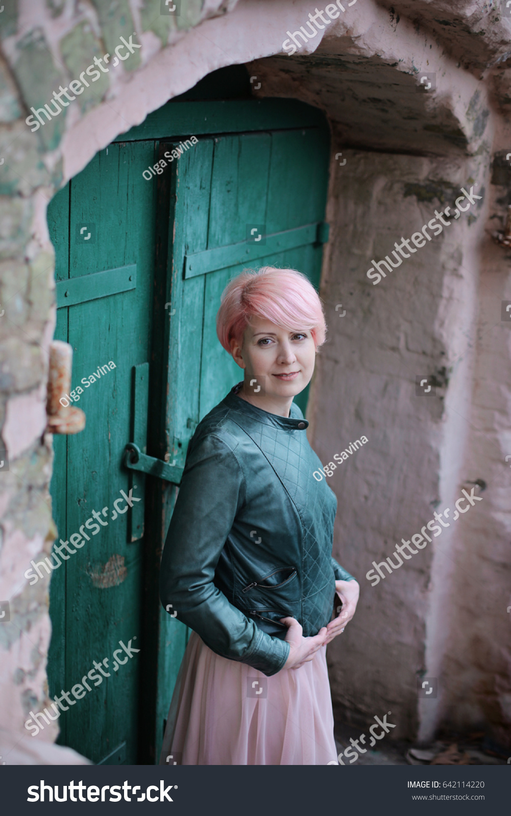 Young Attractive Female Pink Hair Stylish Stock Photo 642114220