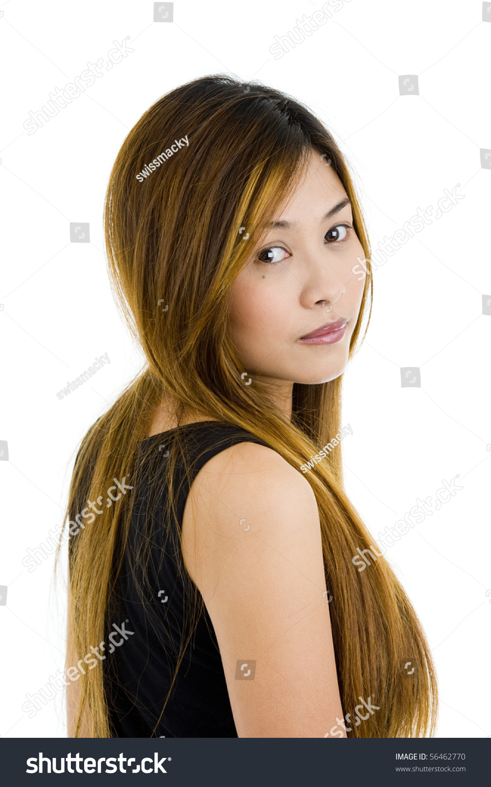 Young Beautiful Asian Woman Looking Back Over Her Shoulder, Isolated On ...