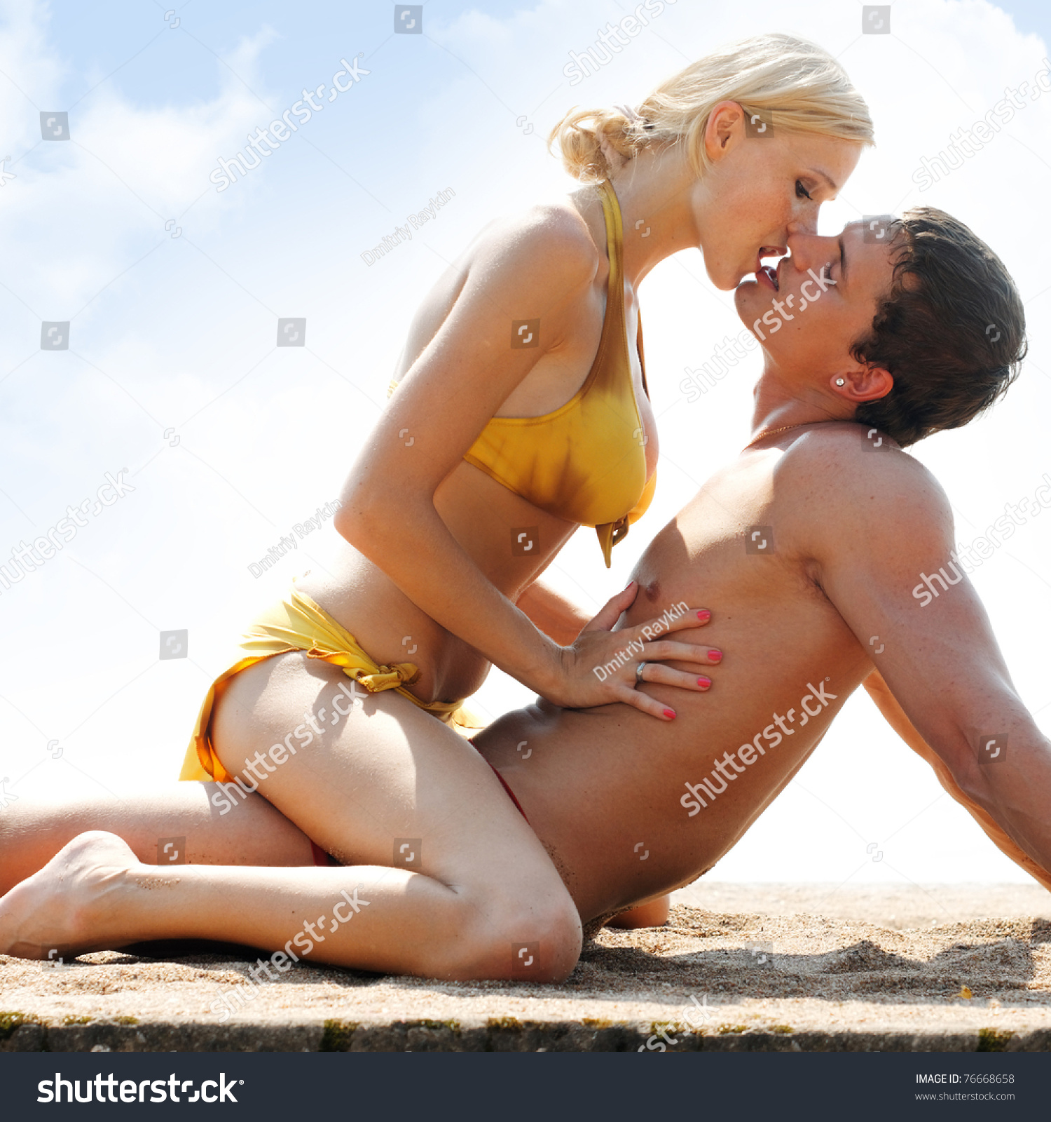 Nude Couple Kissing On Beach