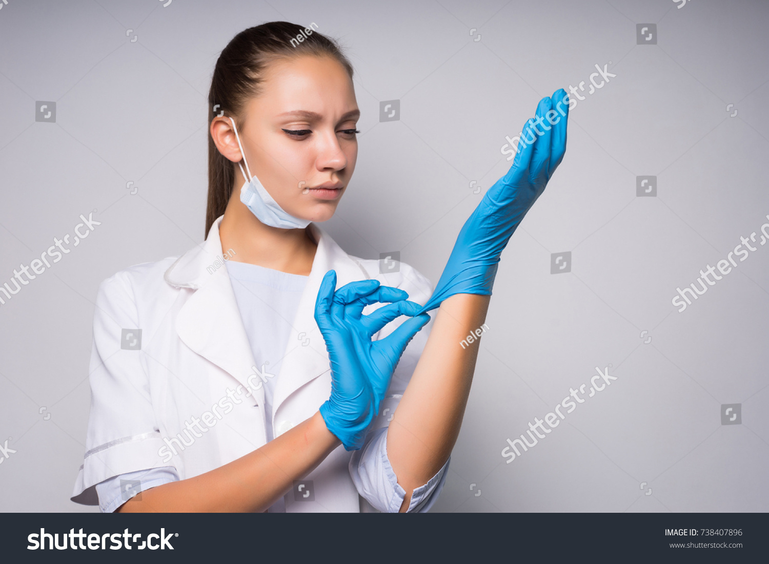 Young Beautiful Doctor Girl Wearing Blue Stock Photo 738407896 ...