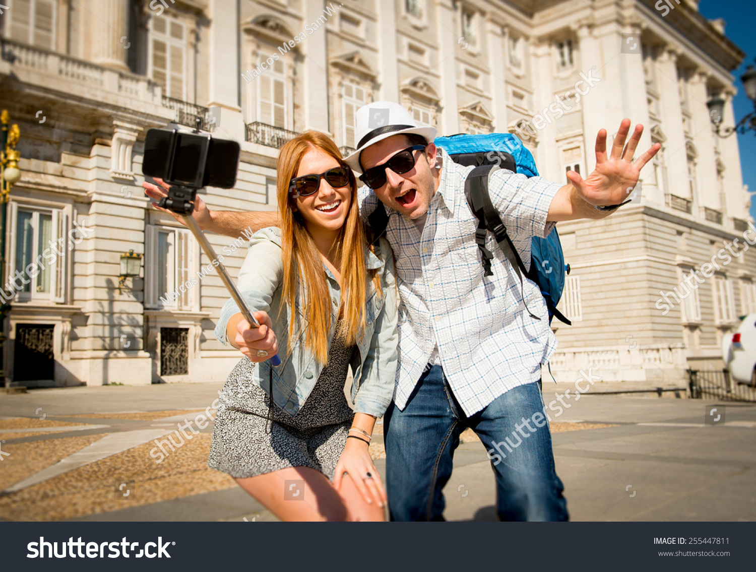 Young Beautiful Friends Tourist Couple Visiting Stock