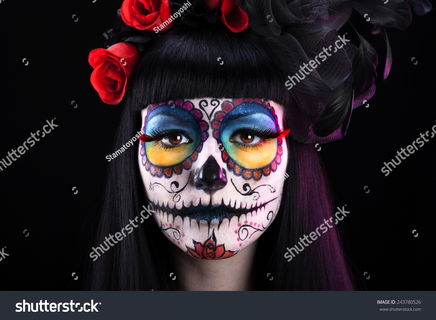 Young Beautiful Girl With Traditional Mexican Death Mask Stock Photo ...