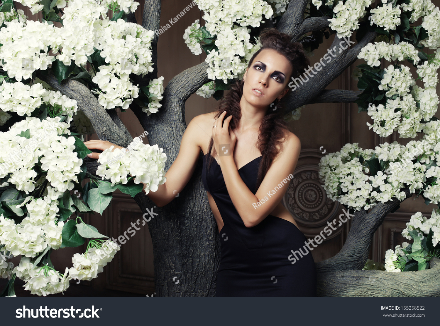 black dress with big flowers