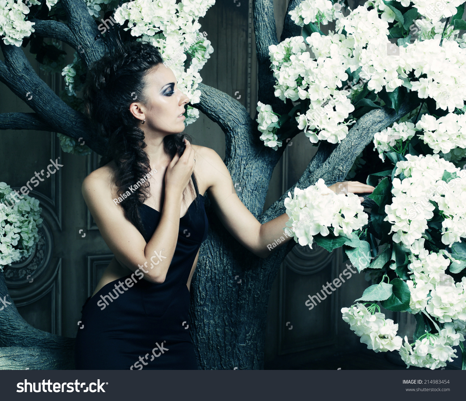 black dress with big flowers