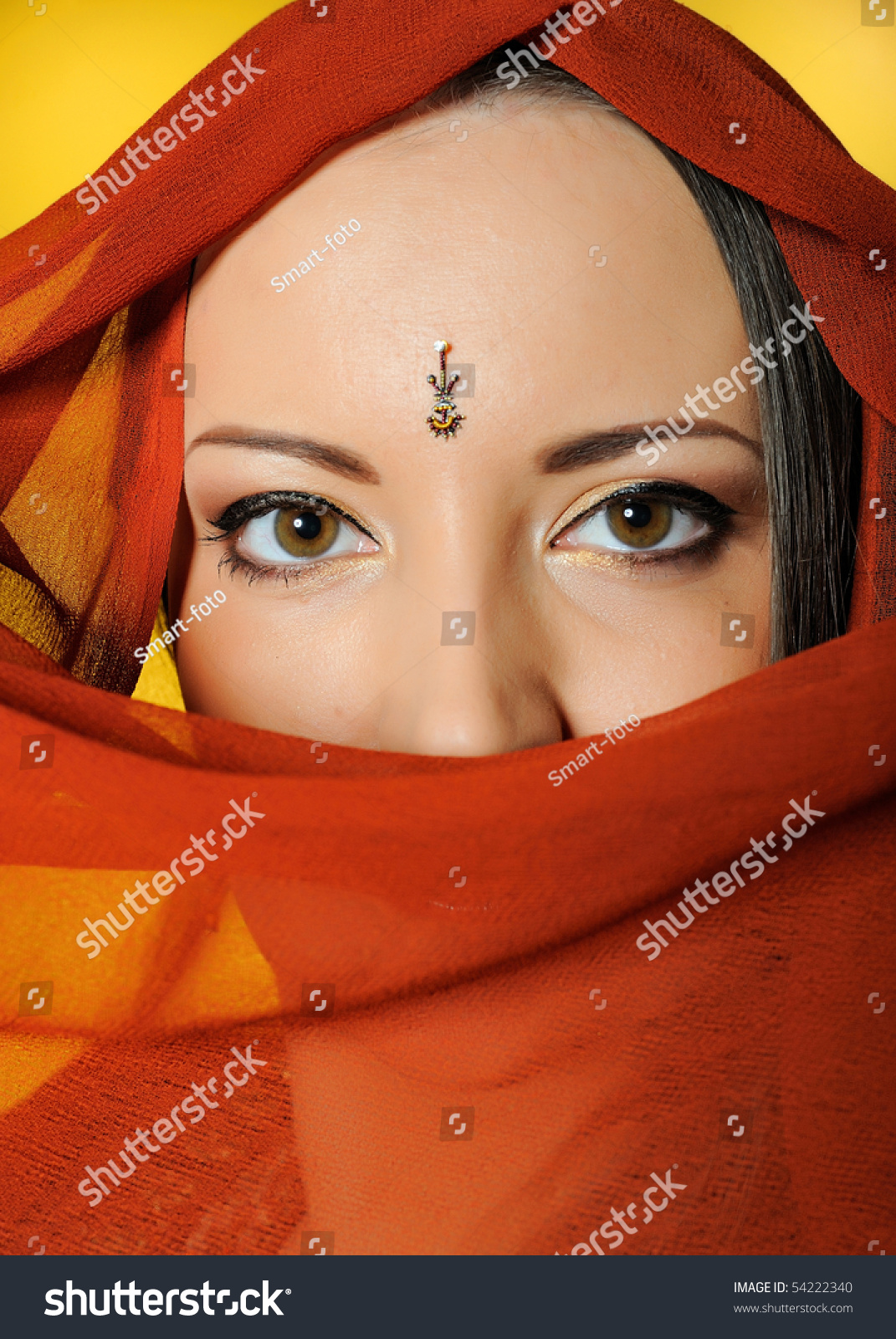 Young Beautiful Woman Eyes In Indian Traditional Jewellary, Bindi ...