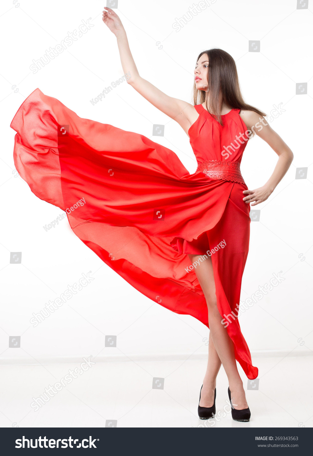 Young Beauty Woman Fluttering Red Dress Stock Photo 269343563 ...