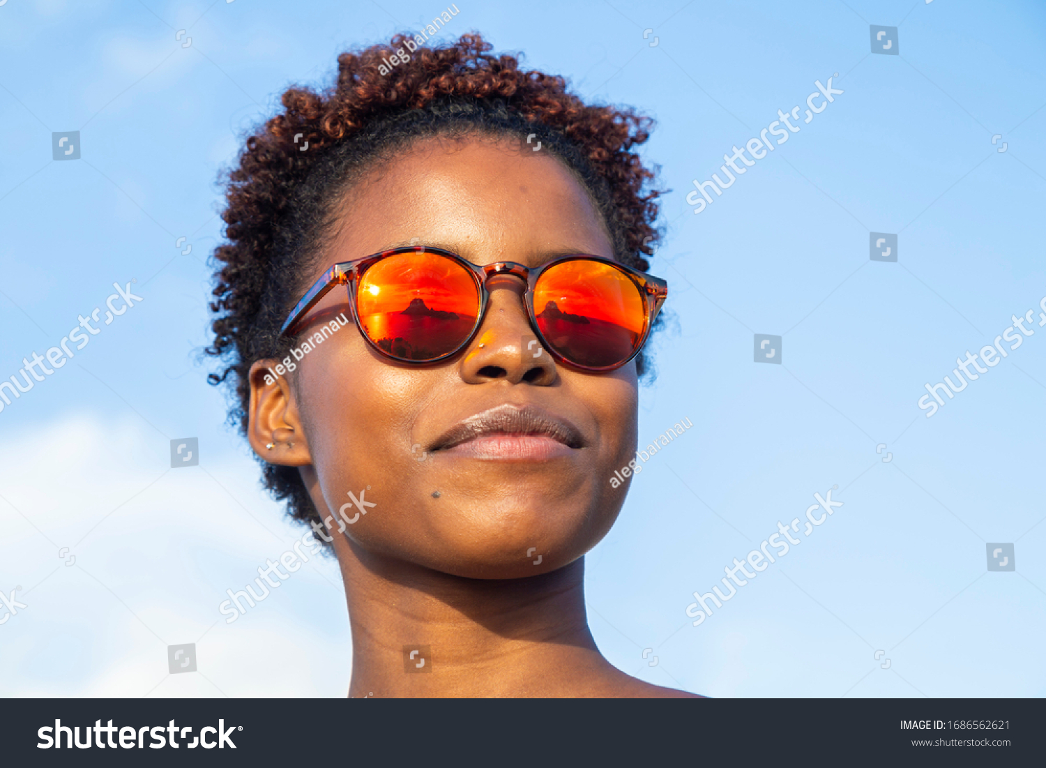 Young Black Girl Sunglasses Happy Stock Photo 1686562621 