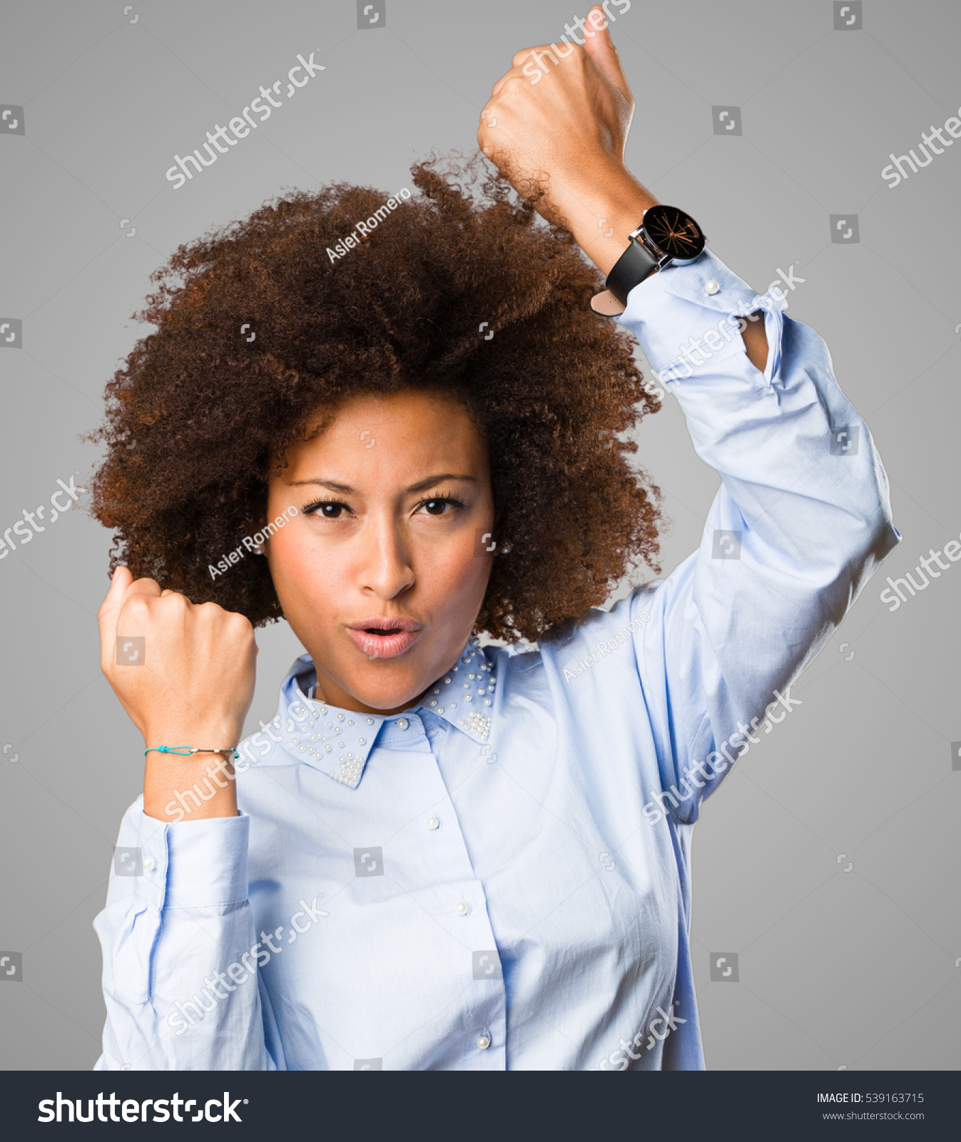 Young Black Woman Doing Winner Gesture Stock Photo (Edit Now) 539163715