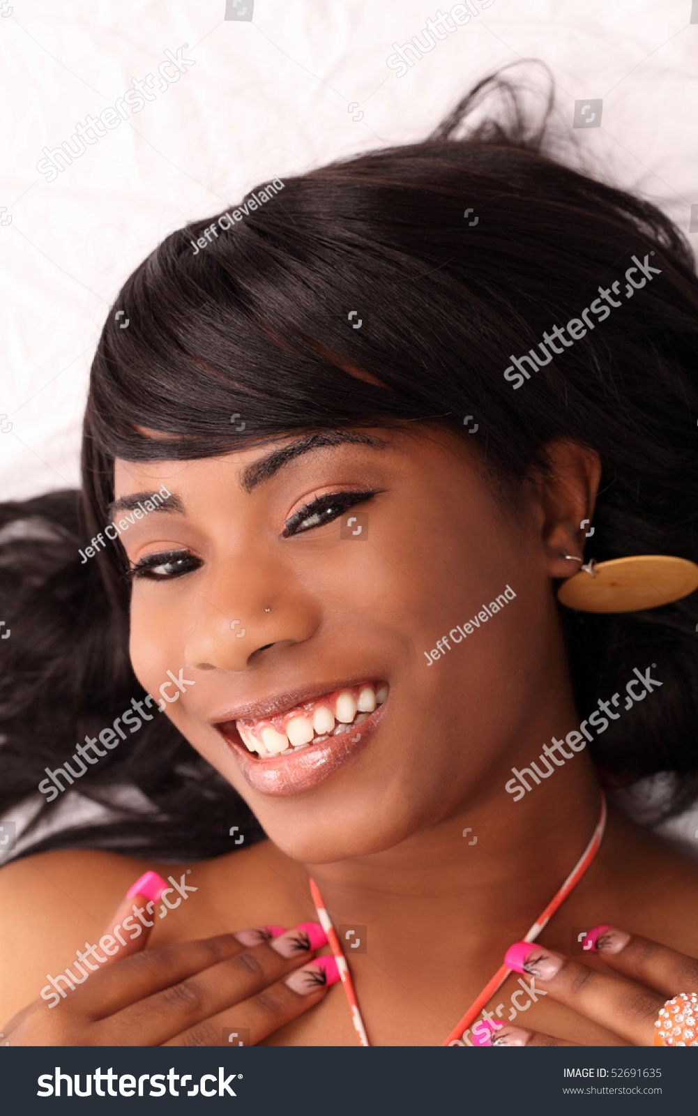 Young Black Woman Reclining On Floor Stock Photo 52691635 