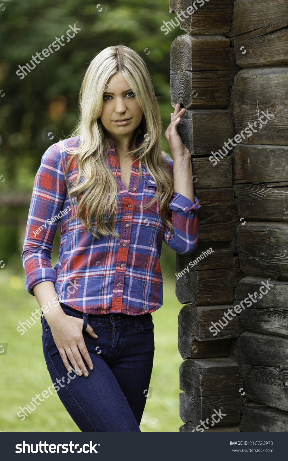Young Blond Girl Straight Hair Posing Stock Photo 