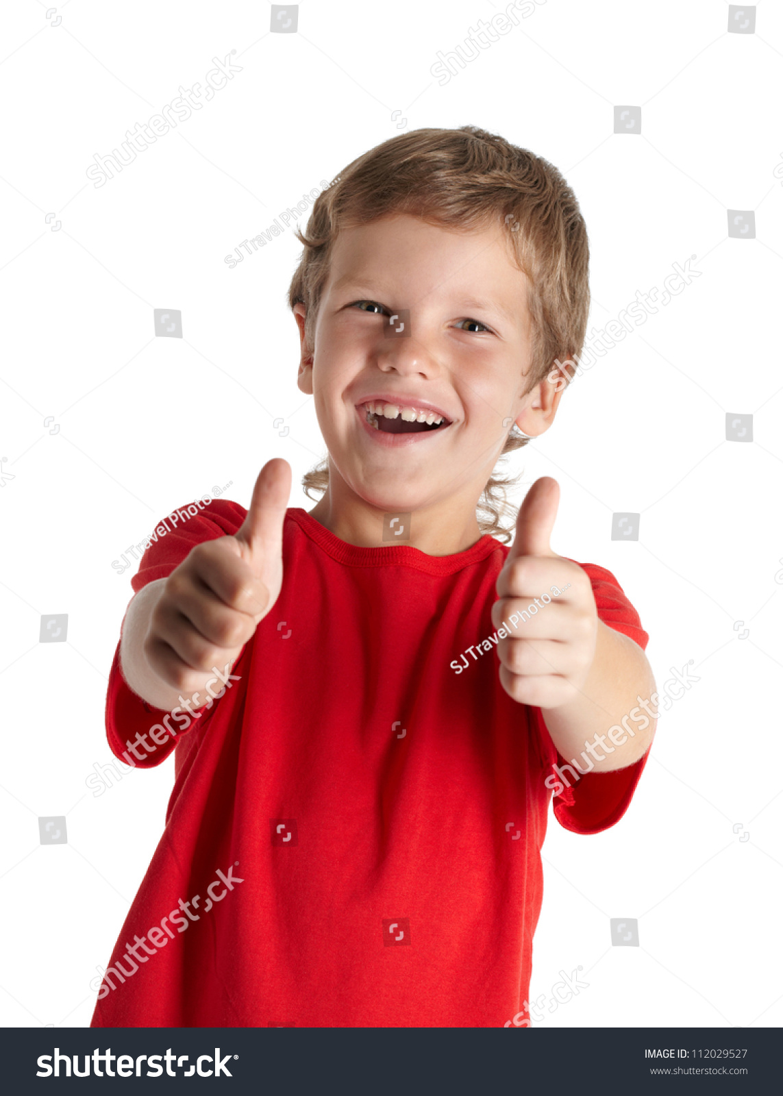 Young Boy Giving You Thumbs Up Isolated On White Background Stock Photo ...