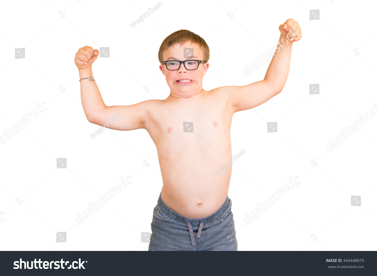 Young Boy Downs Syndrome Flexing His Stock Photo Edit Now 444448879