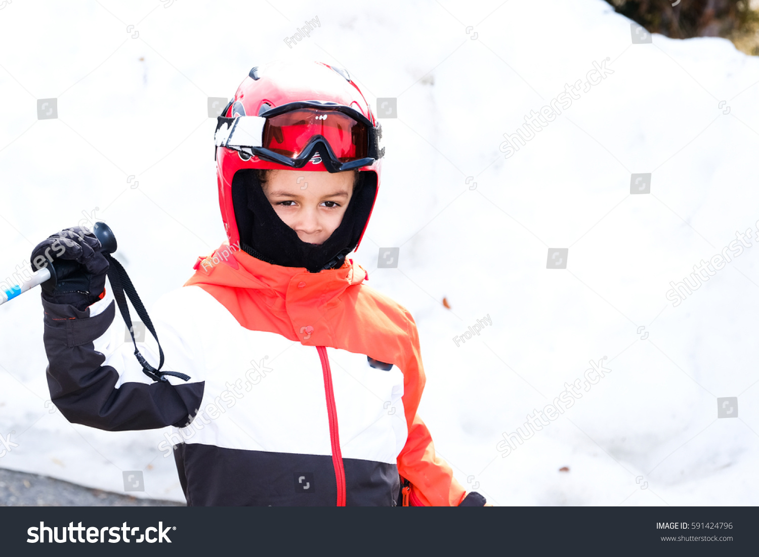 Young Boy Helmet Preparing Take Chairlift Stock Photo 591424796 ...