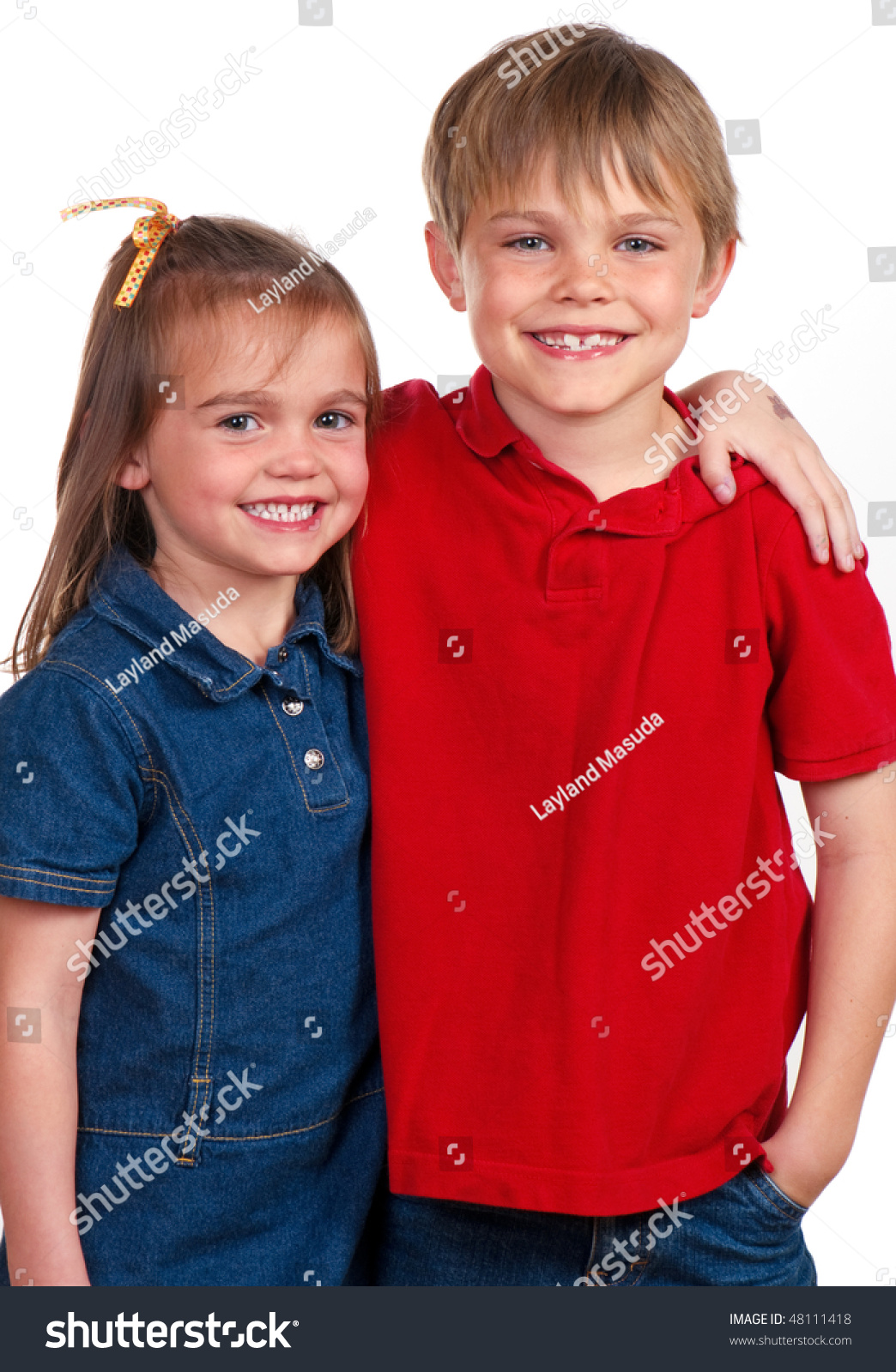 Young Brother Sister Arms Around Each Stock Photo 48111418 Shutterstock