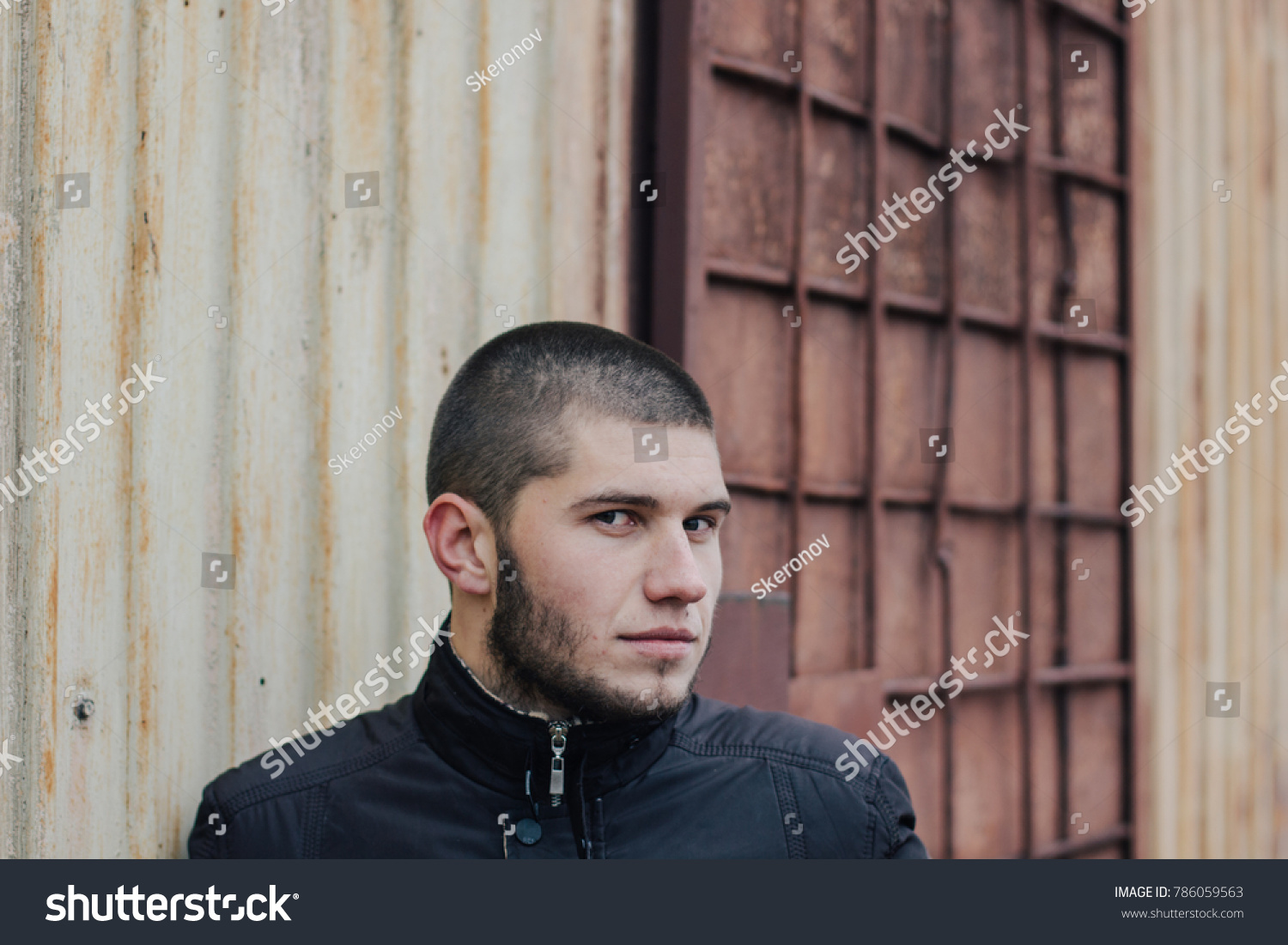 Young Brutal Man Short Haircut Beard People Stock Image